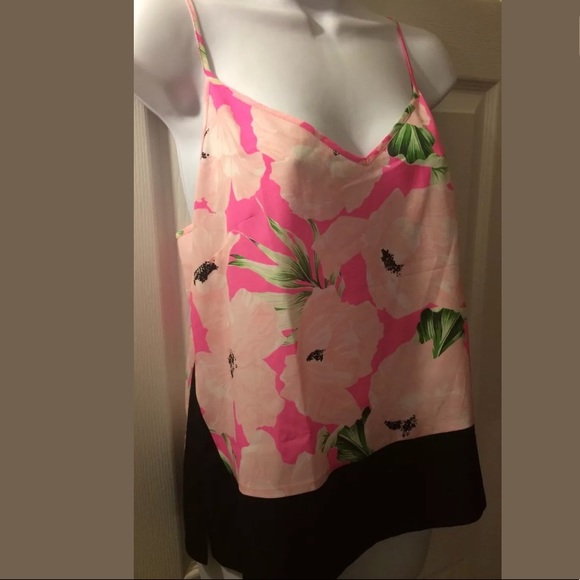 New FRENCH CONNECTION Holiday Poppy Polly Tank Top Pink Floral Cami Blouse Black - Picture 5 of 9